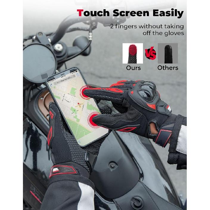 KEMIMOTO Motorcycle Gloves For Men/Women, Touchscreen Dirt Bike Gloves With Shell, Anti-Slip For Motorbike, Riding, Racing, Cycling, Dirt Bike, ATV,