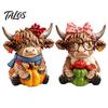 Country Home Ornament 2PCS Highland Cow Ornament, Wooden Rustic Style Figurine, Thanksgiving Figurines Theme Wood Art, for Entrance Living Room Decor