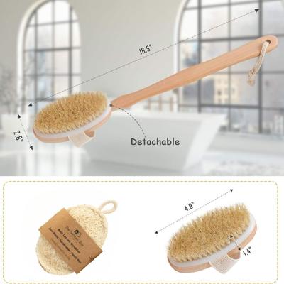 The Bamboo Bae Body Bath Brush Back Scrubber with Detachable Wood Handle, Exfoliating Bath Brush for Wet or Dry Skin, With Natural Sponge and Long