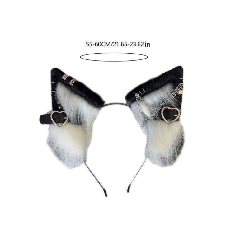 Cat Ear Hairband with Alloy Earring Whimsically Plush Wolf Headband for Cosplay