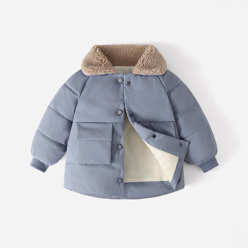 2025 Korean Style Kids Down Cotton Jacket: Winter Thickened Velvet for Boys & Girls 90cm