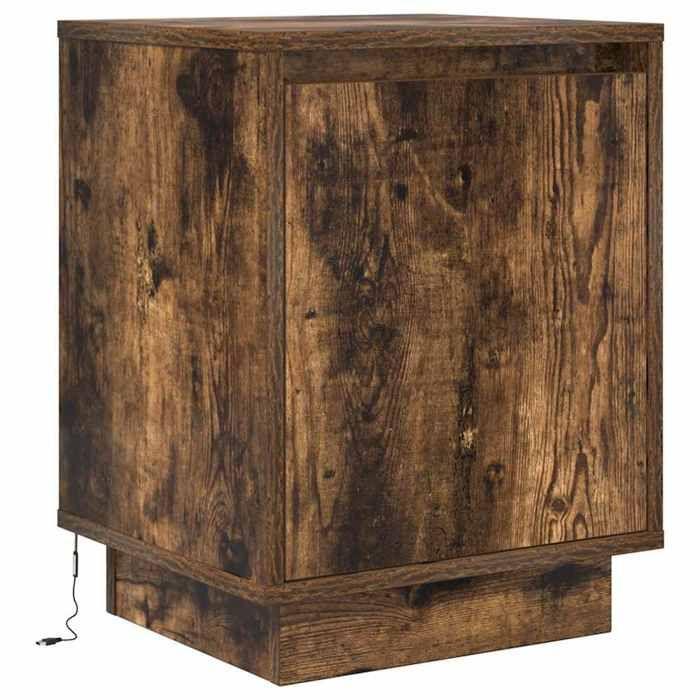 VidaXL Bedside Table with LED Lights Smoked Oak 38x34x50 Cm, Side Table, Bedside Cabinet, Side Table for 861273
