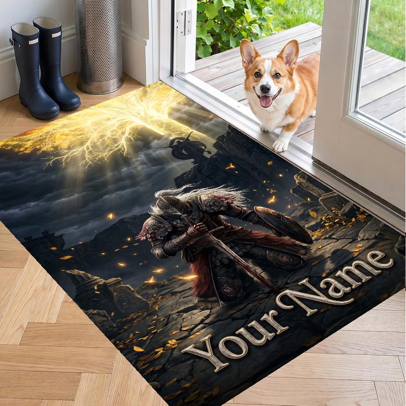 Custom Name Elden Ring Crystal Velvet Floor Rug Personalized Text Soft Carpet Home Decor