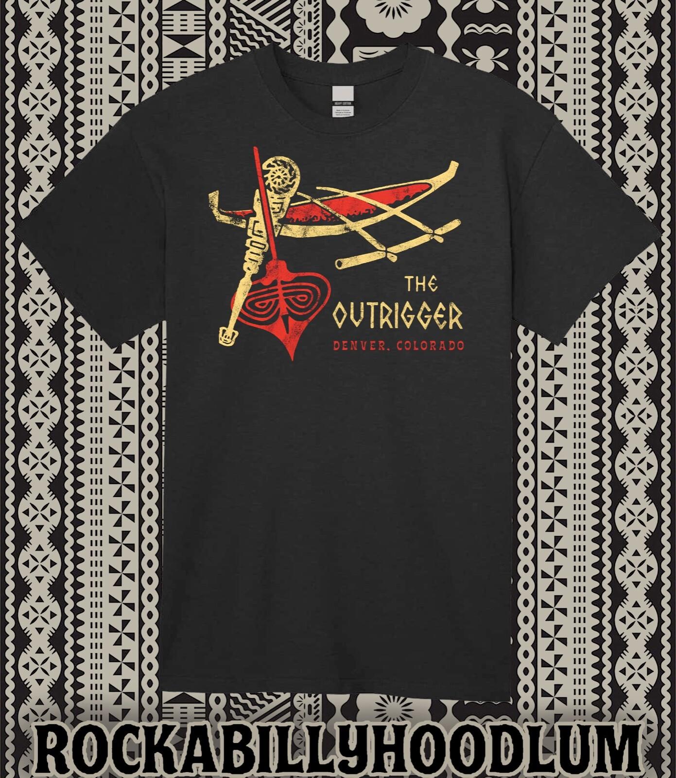 Retro Tiki Art Tee T Shirt Cotton Mug Bar Restaurant The Outrigger Denver CO L