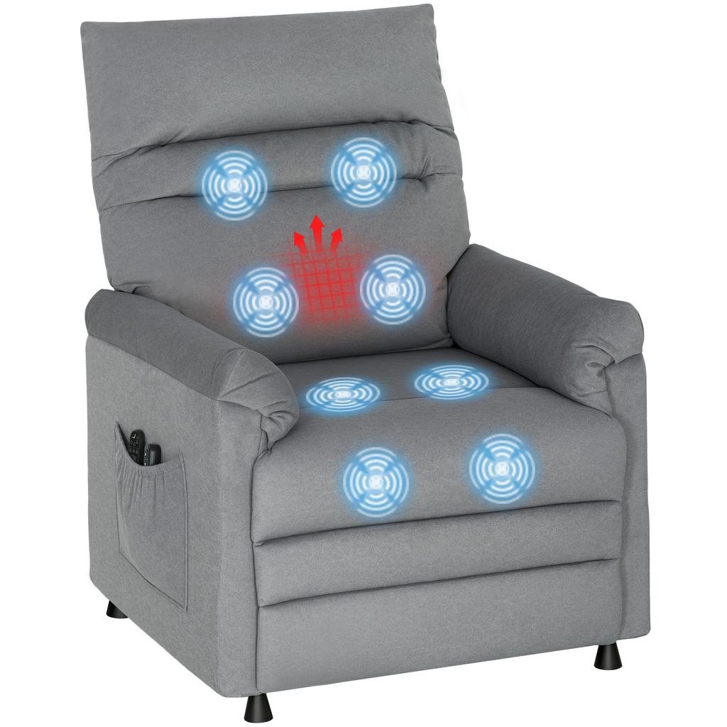 Recliner Chair, TV Armchair with Reclining Function, Lumbar Heating, 2 Remote Controls, USB Port, Quiet Motor, Grey