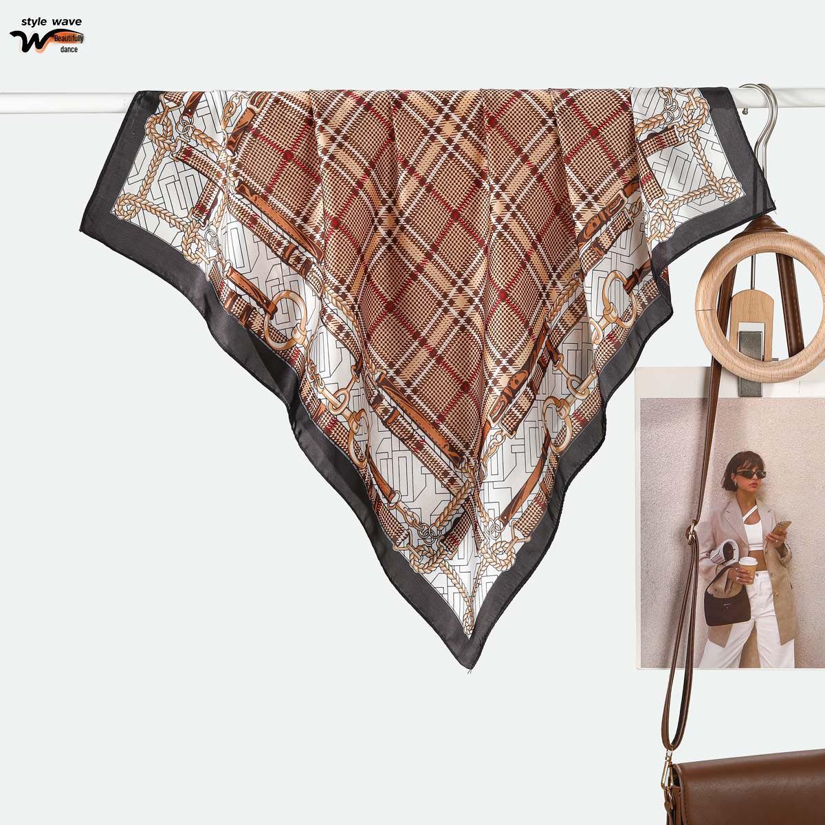 70CM Versatile Korean Style Silk-Print Scarf - Fashionable Imitation Silk Neckerchief 70*70CM