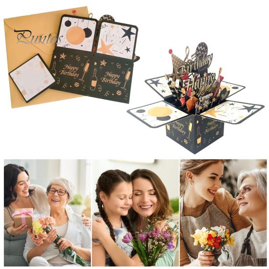 3D Birthday Card Pop-Up Happy Birthday Greeting Card Gift Box with Envelope Handmade Foldable Celebration Card for Family&Friend