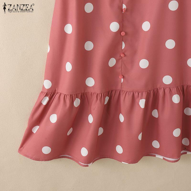 ZANZEA Women Casual V-Neck Short Sleeve Summer Polka Dot Print Dress