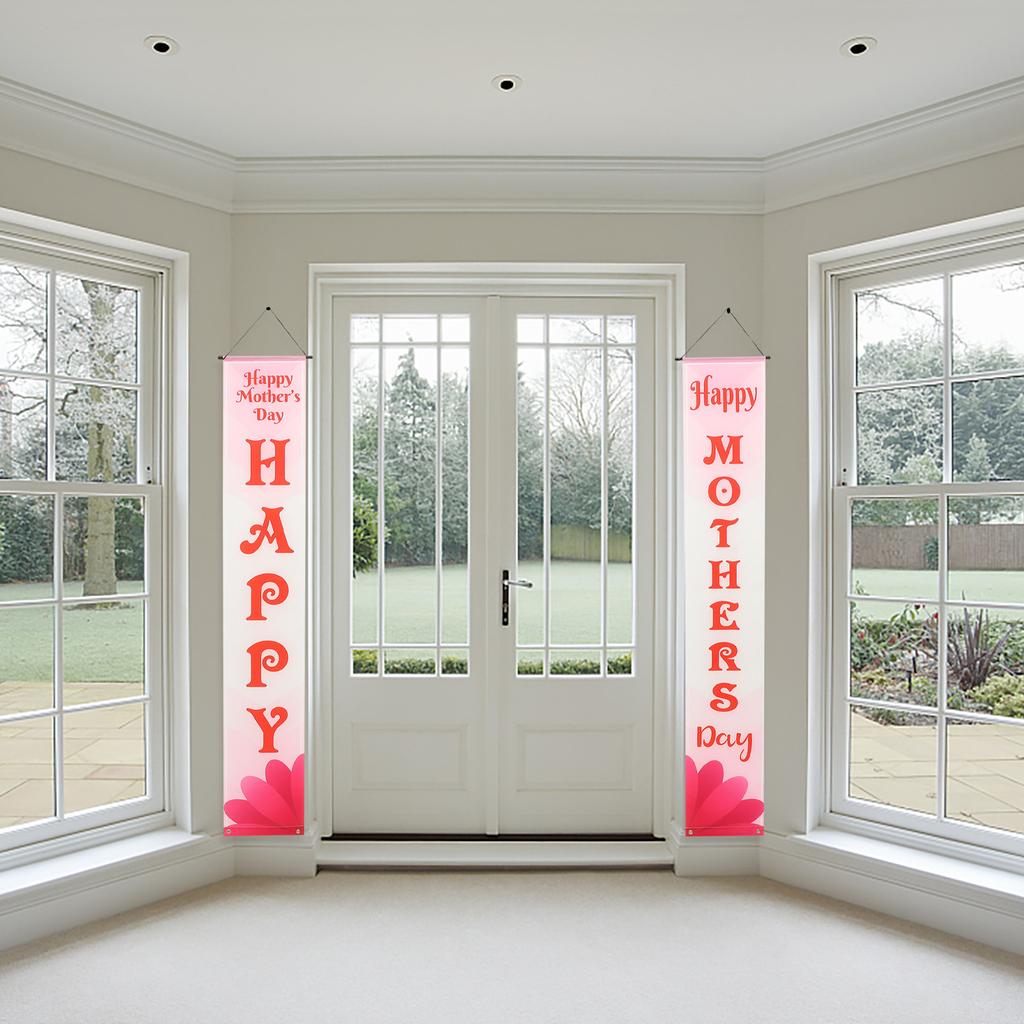 1Pair Mother's Day Banner Polyester Festive Hanging Wall Banner Garden Yard Door Decor Photo Prop Party Ornament Mother's Day