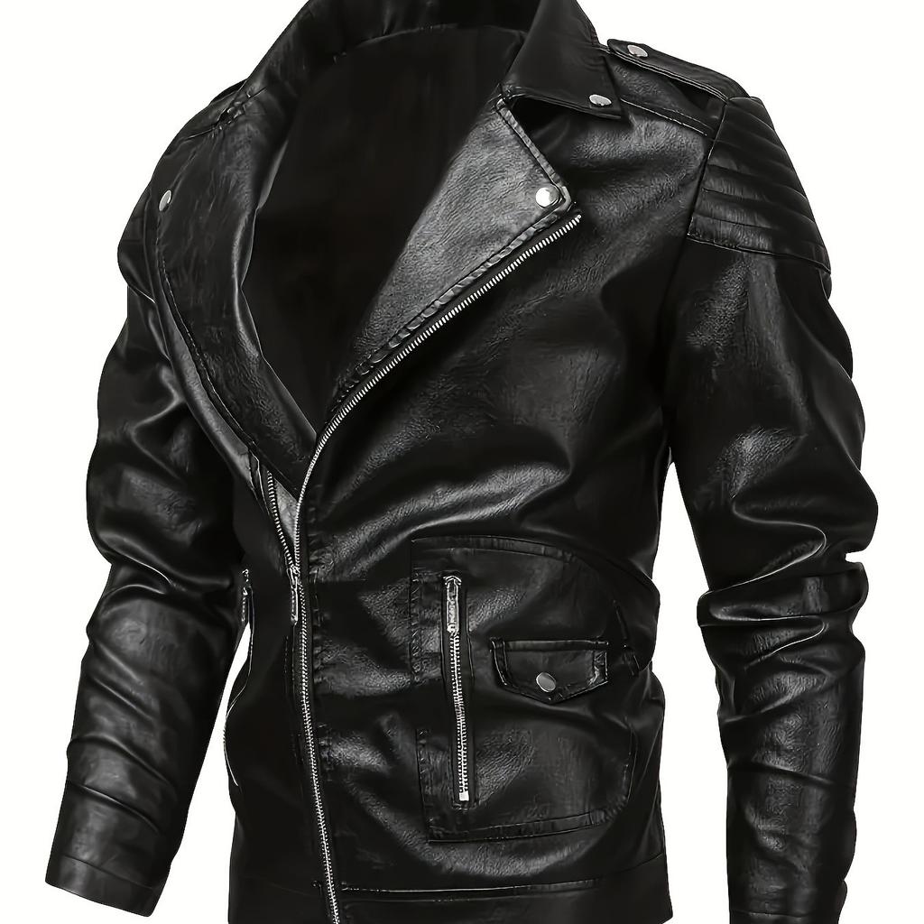 Autumn new European and American trendy men's locomotive multi-zipper leather jacket, large size leather jacket B