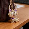 Keychain Pendant 3D Cartoon Cat Design Sparkling Rhinestones Inlaid Key Chain with Lobster Clasp Key Ring Bags Accessories