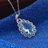 European & American Luxury Sea Blue Topaz Water Drop Pendant Necklace