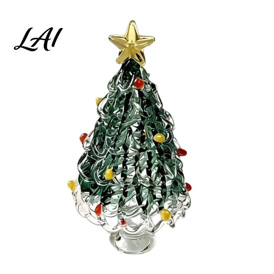 Miniature Christmas Tree Ornaments Glazed Figurine Glass Pulled Wire Desk Decor Elegant Desktop Decorations for Winter Mini Holiday Tabletop
