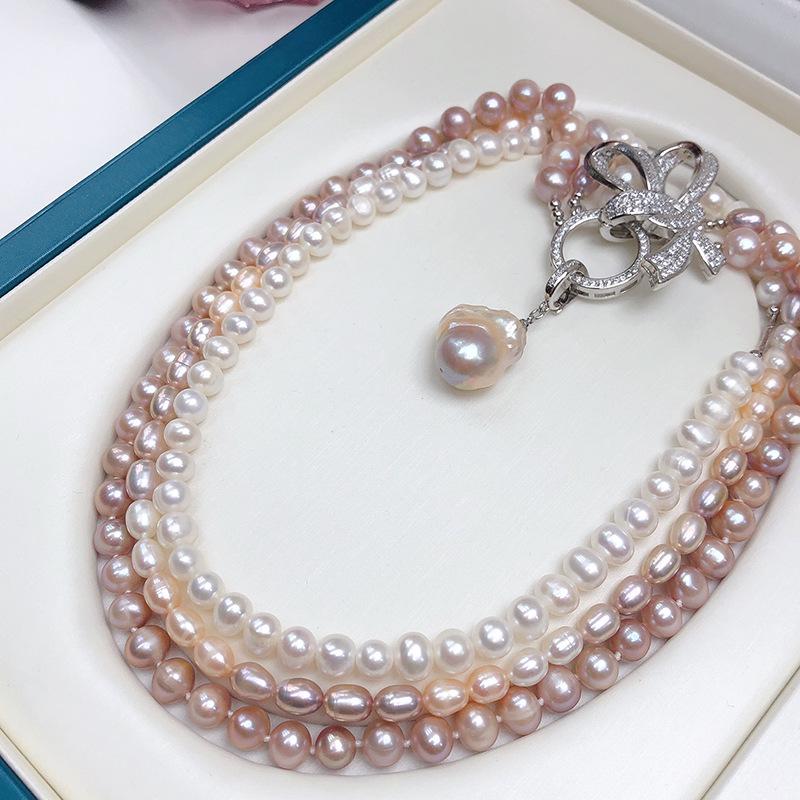 Zhuji Freshwater Pearl Multi-layer Women s Fashion Choker Necklace with Unique Design. 6-7mm/8-9mm
