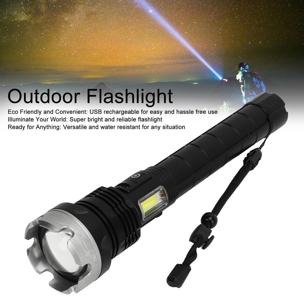 Outdoor Flashlight Super Bright Torch USB Rechargeable Zoomable Retractable Aluminium Alloy Shell Waterproof Flashlight for Camping Travel
