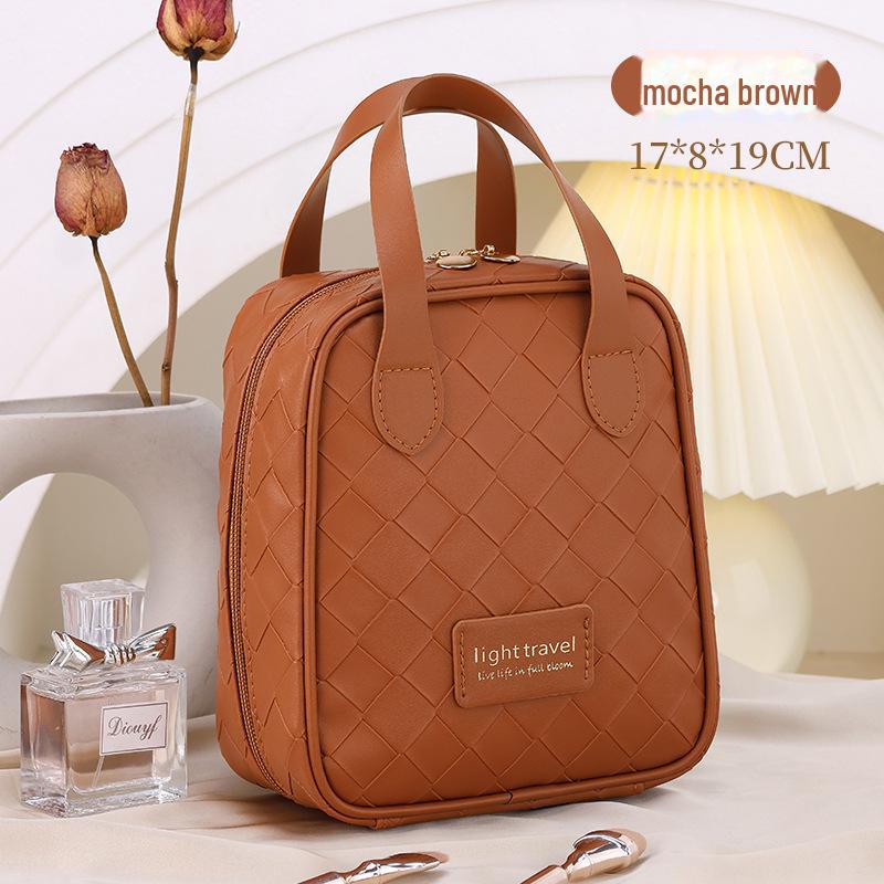 Large-Capacity Woven PU Travel Cosmetic Bag