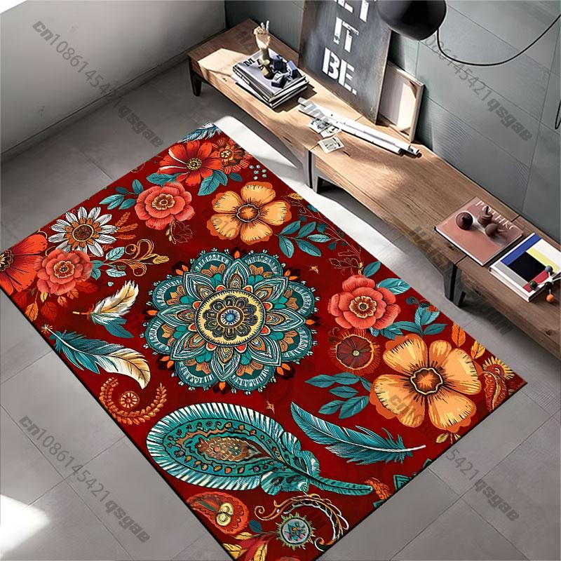 Vibrant Floral and Mandala Design Carpet Yoga Living Room Room Decor Children's Crawling Mat Doormat Area Rug Games Mat