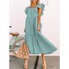 Summer Women's Dress Square Neck Short Sleeve Strapless Pleated Hem Dresses