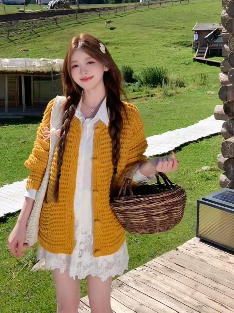 Women's Hollow Knit Cardigan - Gentle, Loose Fit for Autumn/Winter 2024