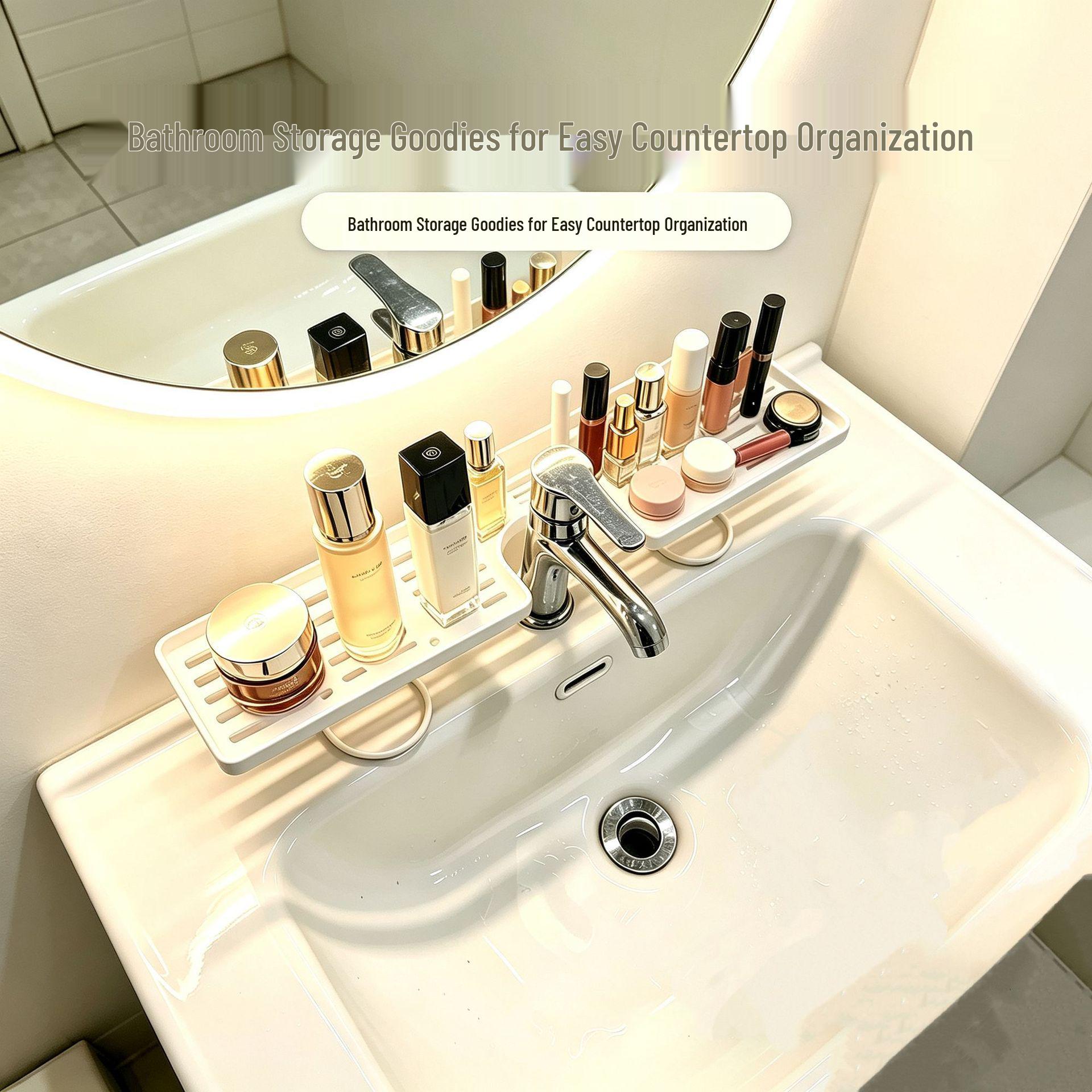 Punch-Free Bathroom Faucet Storage Shelf
