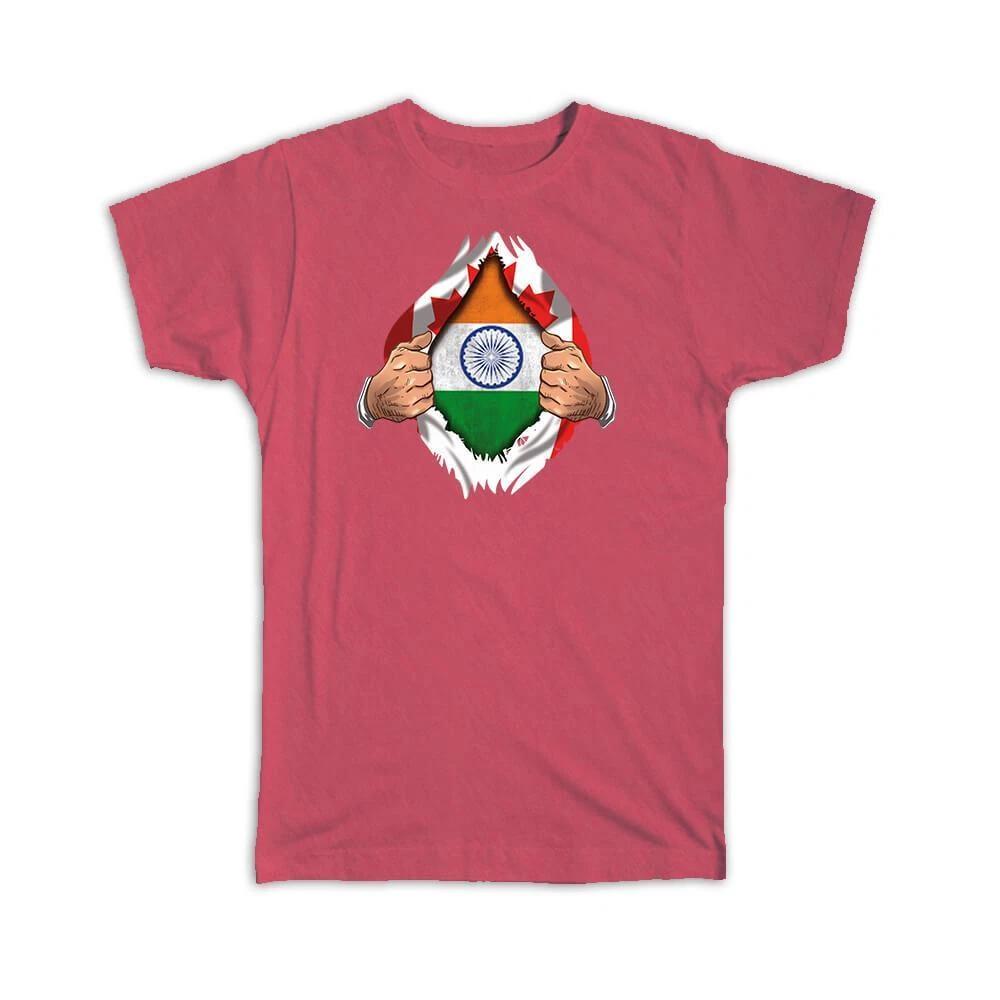 Gift T-Shirt : India Canadian Flag Chest Indian L