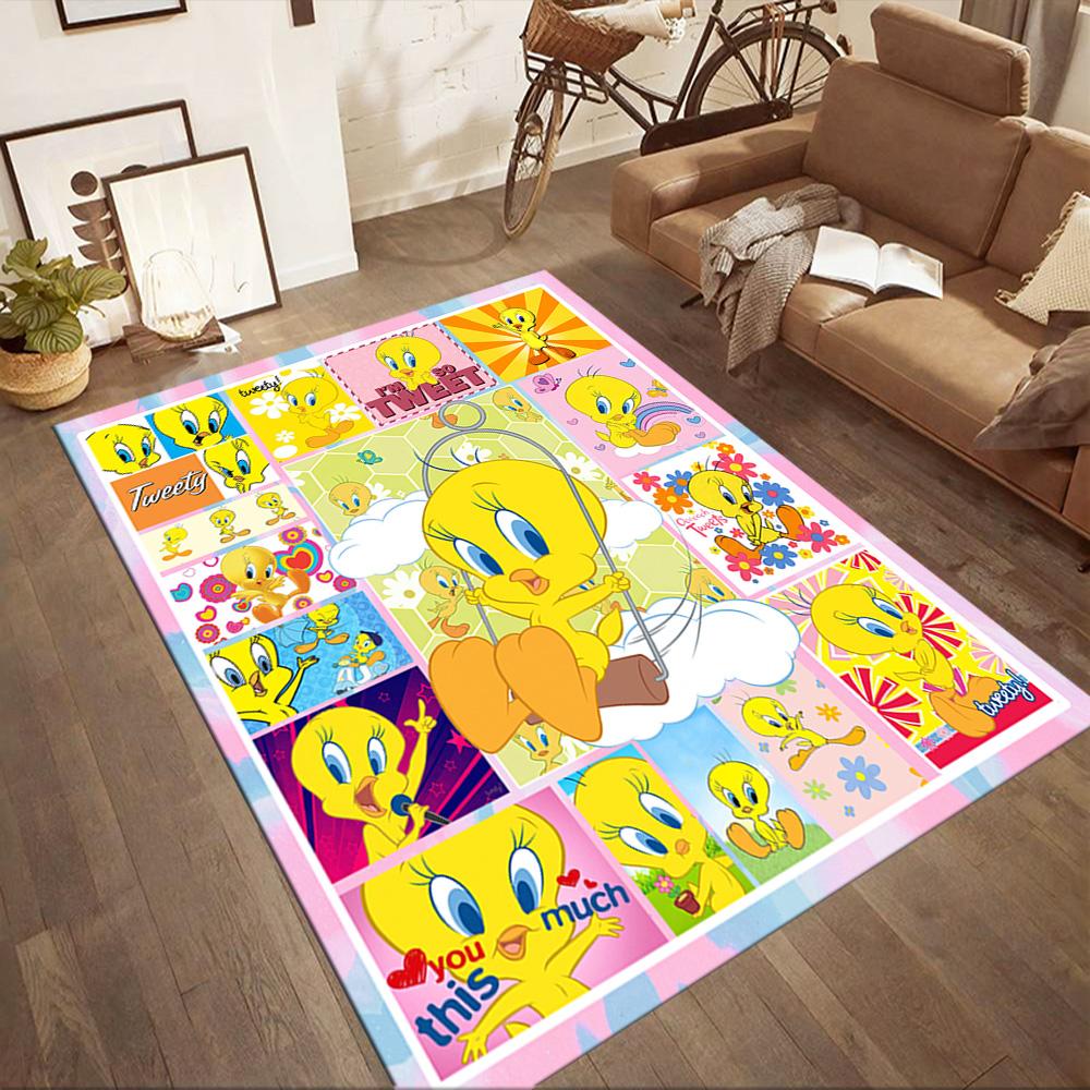 Tweety Bird Collage Square rugs are a great choice for living rooms, bedrooms, home décor, and as gifts.