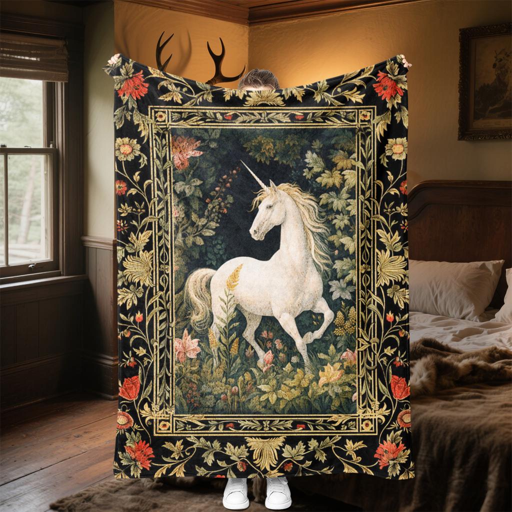 1pc Medieval fairy tale aesthetics unicorn blanket, al season lightweigh Poster blanket home office outdoor nap multifunc Poster blanketional blanket