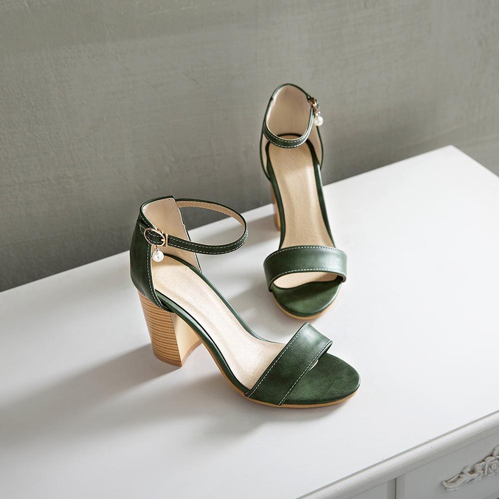Fashion Women Sandals Ankle Strap High Chunky Heels Office Lady Dress Shoes Small Large Plus Size 32 50