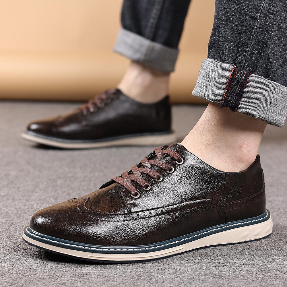 Men's Handmade Casual Leather Shoes Lace Up Breathable Brogue Shoes Fashion Comfortable Footwear for Daily Wear Office Leisure