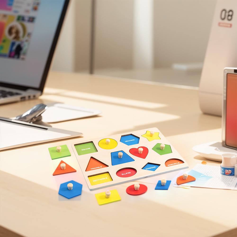 Montessori Puzzle Toy Wooden Pegged Puzzle Board Shape & Color Sorting Preschool Learning Toy Non Slip for Baby Toddlers