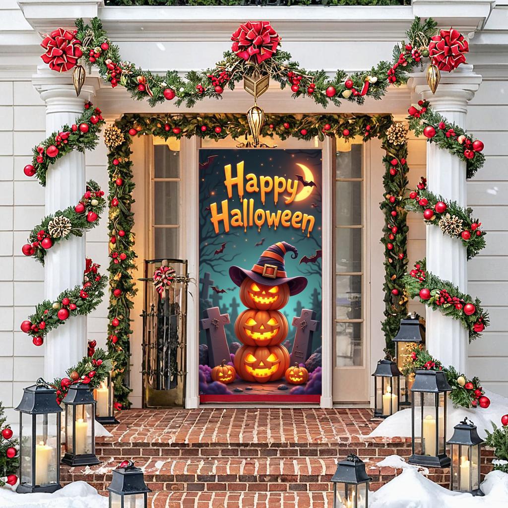 Pumpkin Decoration Spooky Jack-o'-Lantern Banner Holiday Banner Dark Color Scheme Spooky Banner For Spooky Event Night Event