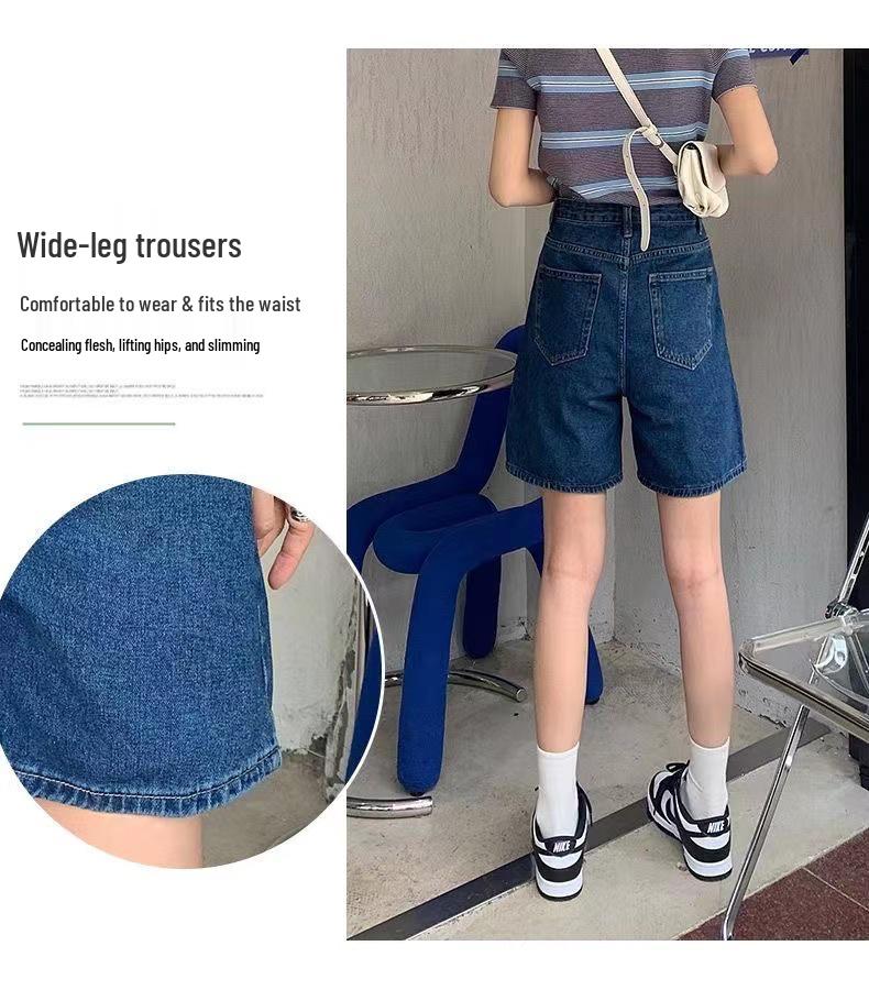 Hoge Taille Zomerse Losse Denim A-lijn Shorts voor Dames, Wijde Pijpen, Slankmakend Middellang.