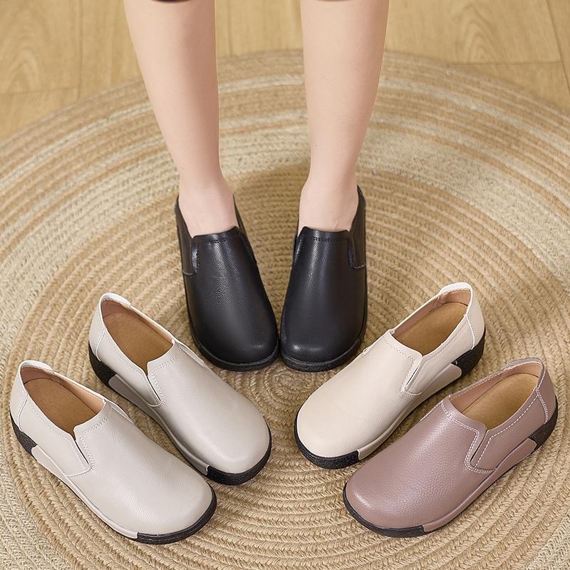 Zapatos de cuero para mujer, calzado informal para caminar con tacones de cuña, suaves y transpirables, para estudiantes, enfermeras, primavera y otoño