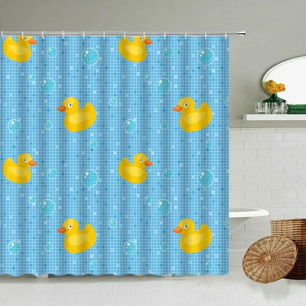 

Маленькая желтая уточка Милое животное Занавеска для душа Мультяшные детские игрушки Мальчики и девочки Ванная комната Водонепроницаемая ткань-экран XT6 W90xH180cm