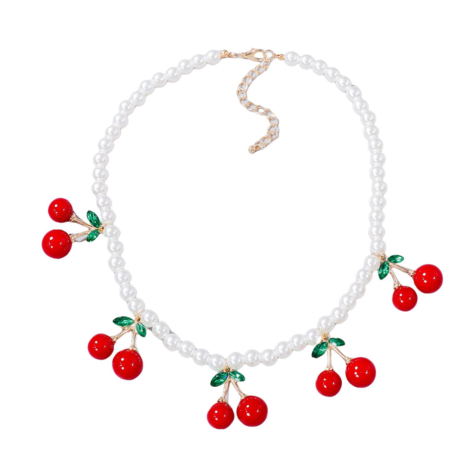 

Модное колье-чокер с вишнями, ожерелье из искусственного жемчуга с бусинами, регулируемая цепочка, фруктовая подвеска, аксессуары для женщин