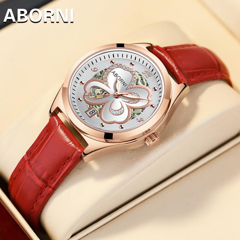 

ABORNI женские часы модные наручные часы четырехлистный клевер скелет светящиеся кварцевые часы водонепроницаемые женские часы
