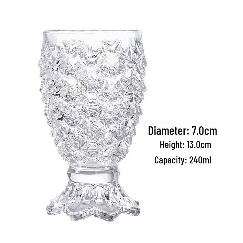 Lead-Free Embossed Mermaid Glass Cup with Fish Scale and Pineapple Design for Beer, Juice, or Water