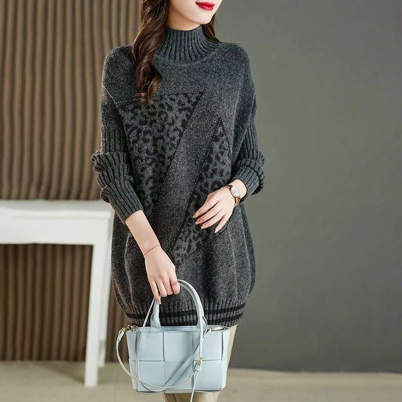 Sweater for Women Thickened Turtleneck Pullover Warm Knitted Striped Base Layer Stretchy Long Sleeve Oversize Jumper Tops
