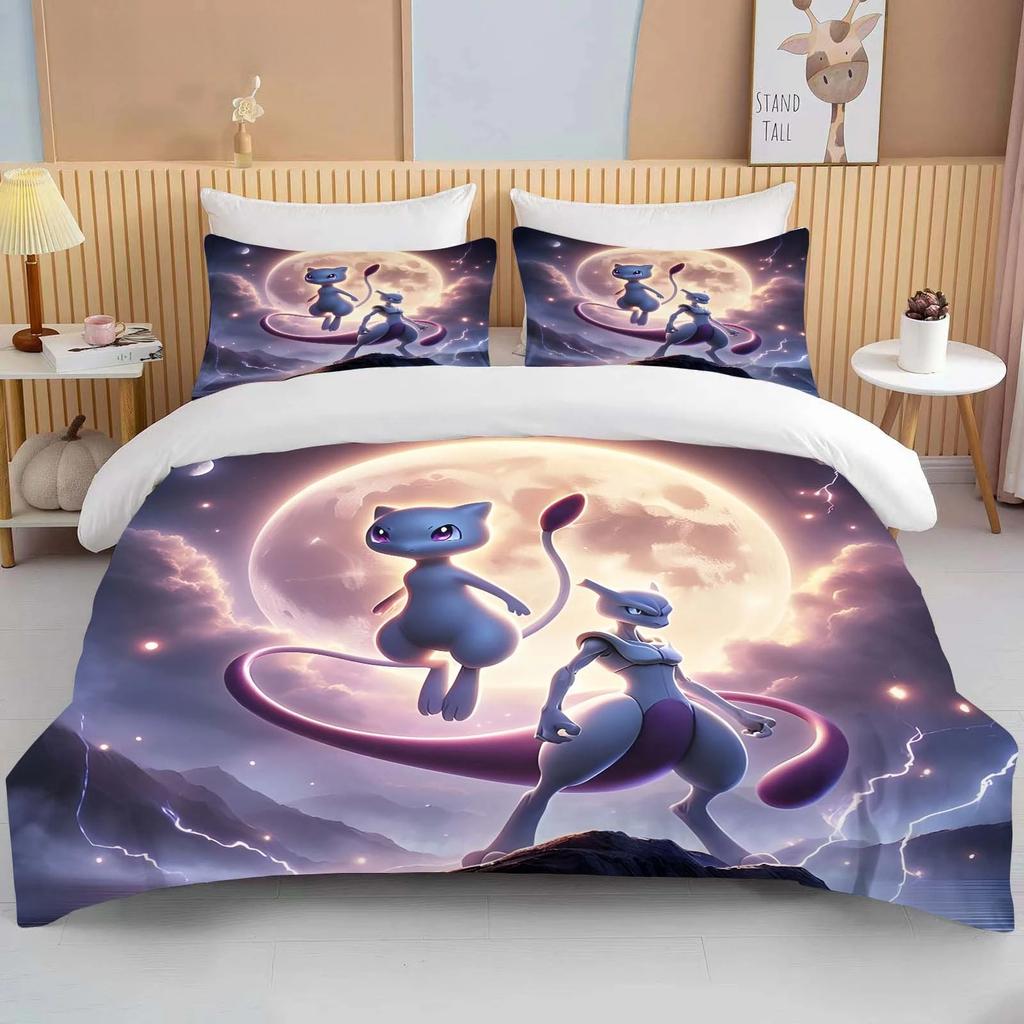 2/3PC P0kem0n Mewtwo Print Bedding Set Duvet Cover Comforter Bed Youth Kids Girl Boys Luxury Birthday Gift