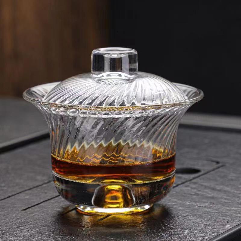 Weidenmuster Glas Gaiwan Teetasse Japanischer Stil Glas Tee-Set Kungfu Tasse Hitzebeständige Teetasse Büro Teezubereiter Zubehör