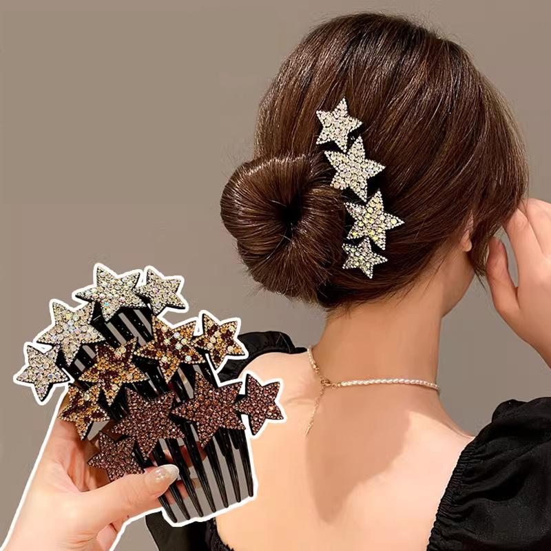 

Korean Pentagram Hair Comb Shiny Color Non-slip Hairpin Women Bangs Clip Hair Clips For Women Rhinestone Hair Accessories One Size