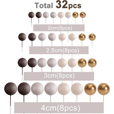 32 Peças Topo de Bolo Bola Marrom Balões Mini Varetas Bolas de Espuma Palitos de Bolo Topo de Bolo para Casamento Festa Bolo de Aniversário Decoração