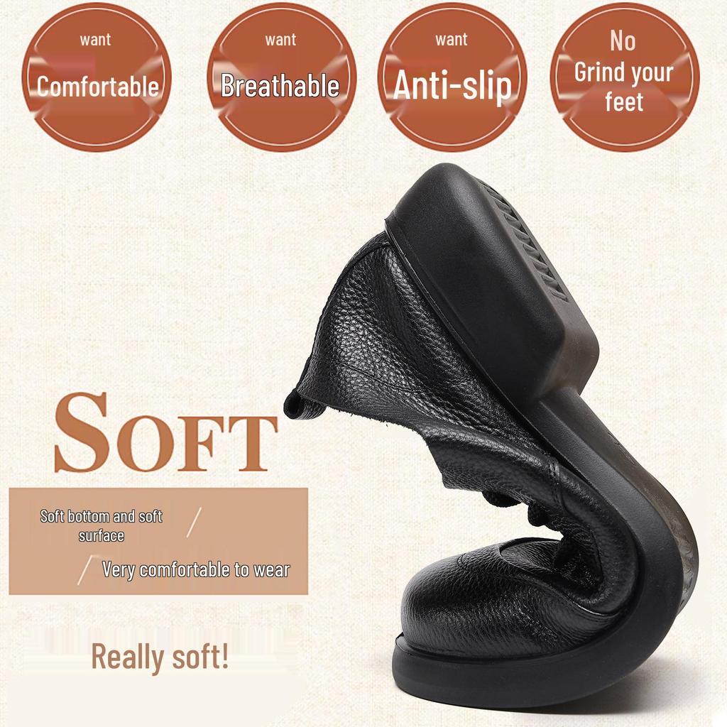 Women's Soft Sole Leather Chunky Heel Round Toe Lace-Up Shoes - Comfortable Plus Size for Autumn