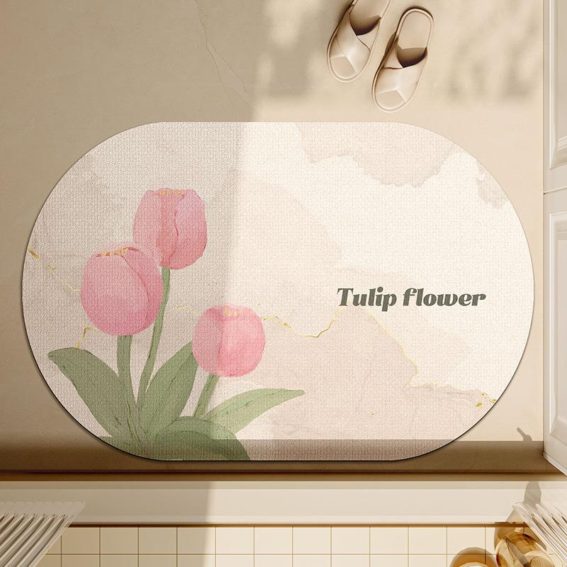 

Tulip Bathroom Diatom Mud Floor Mat Bathroom Door Absorbing Quick Drying Anti-slip Foot Mat for Elderly Pregnant Women 40 * 60cm