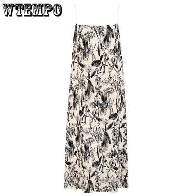 Women's Dresses Large Size Temperament and Hundreds of Halter Dress Ink Printing Medium-length Dress