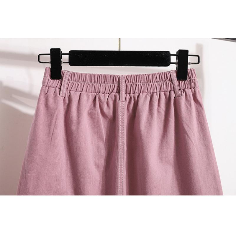 Summer Style Plus Size Skirts Solid Buttons Women Denim A-Line Vintage Basic Skirt 5XL Pink