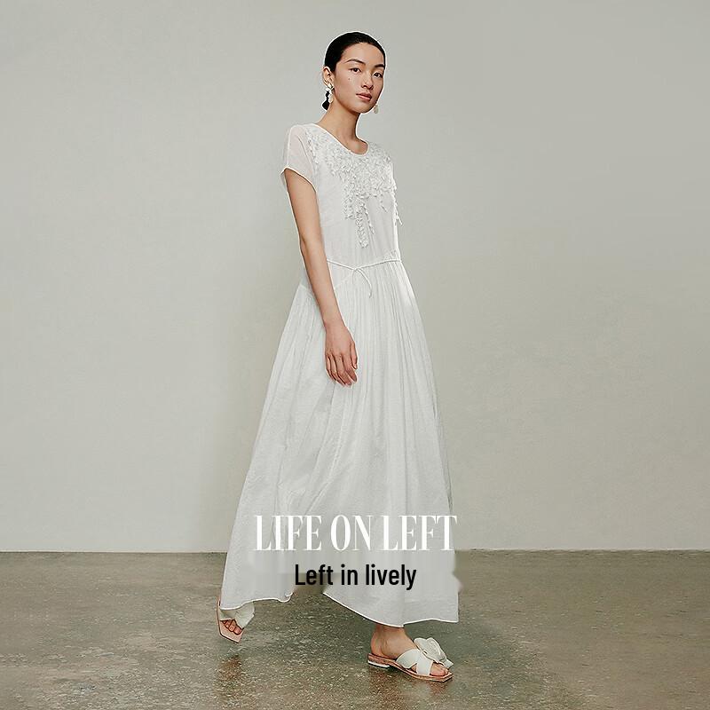Life in Left 2026 Summer Embroidered Cotton Lace A-Line Maxi Dress M