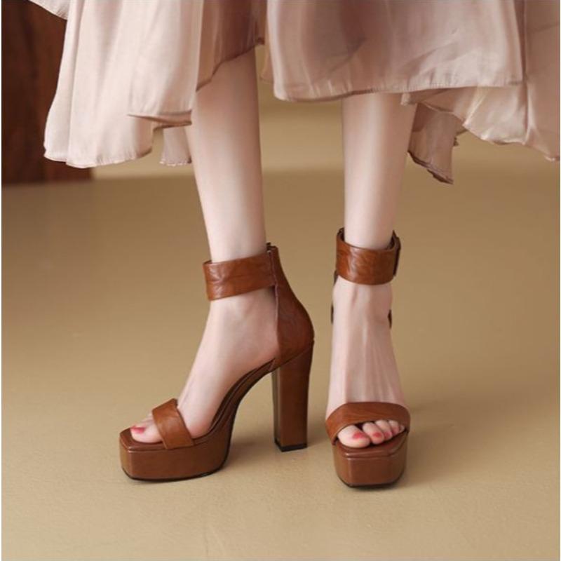 Sandales à lanières à bout ouvert et à semelles épaisses pour femmes 2025 Nouvel Été, Talons ultra-hauts, Talons épais, Bout carré Chaussures romaines pour femmes