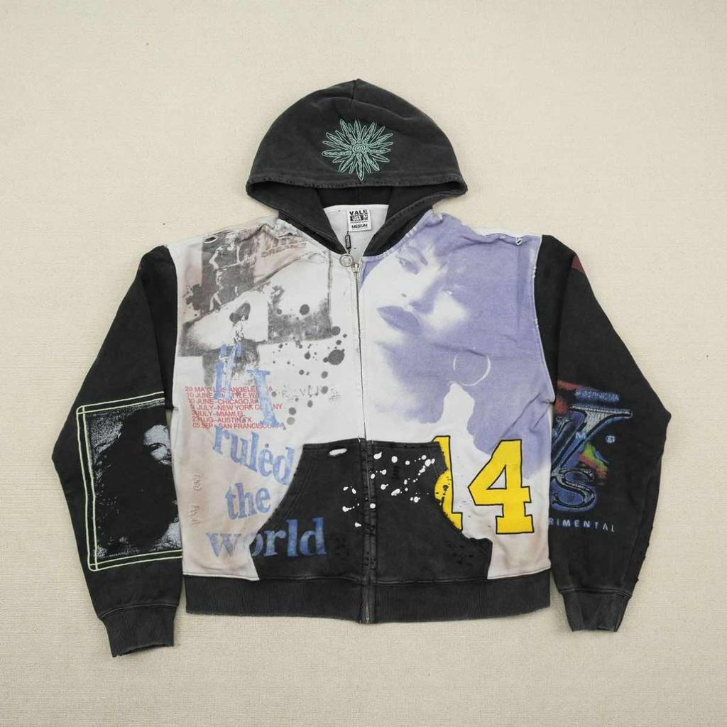 FolwStreet Streetwear Druck Y2K Kapuzenpullover Herren Damen Reißverschlusstasche Kapuzenpullover