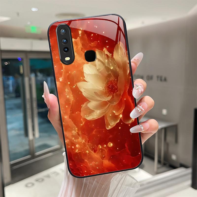 Beautiful Flower Cute Cats Case For Vivo Y11 2019 1906 Y12 Y17 Y15 Y19 Tempered Glass Phone Case Protective Cover Hard Shell